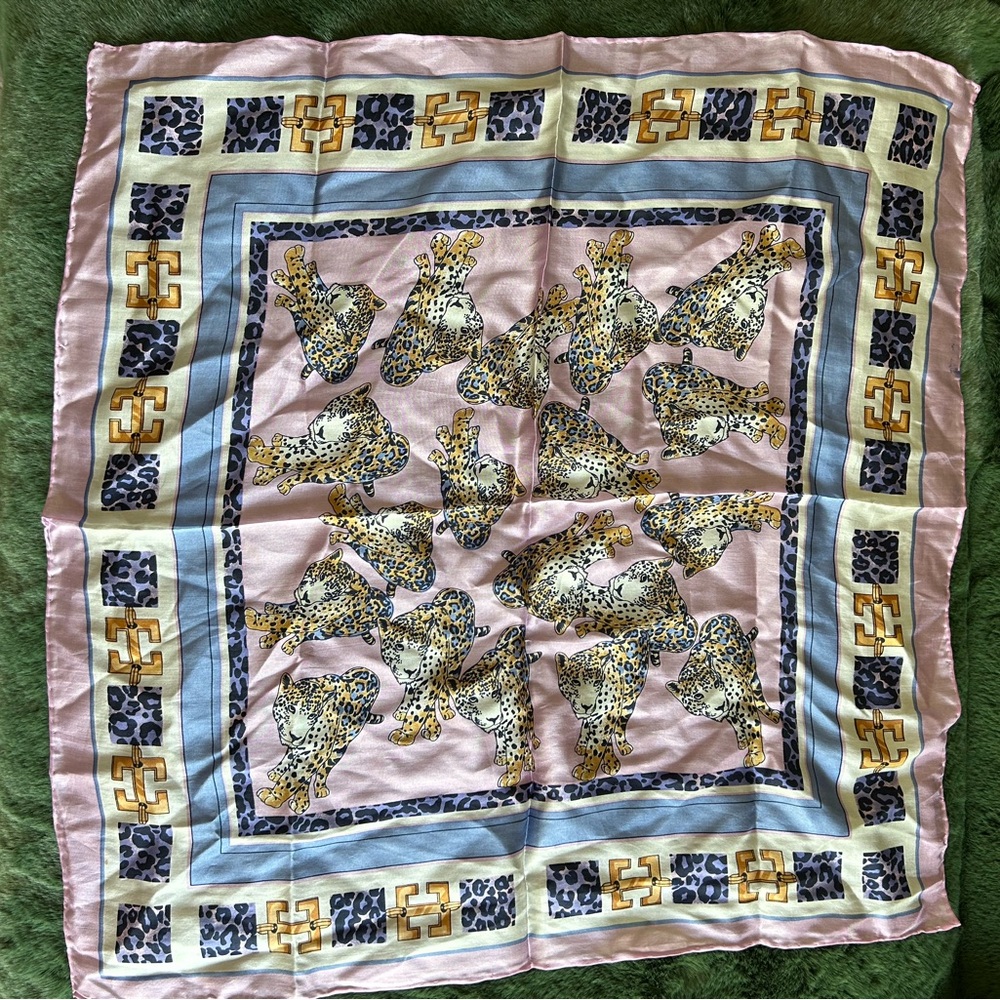 Pink and Blue Leopard Print Scarf